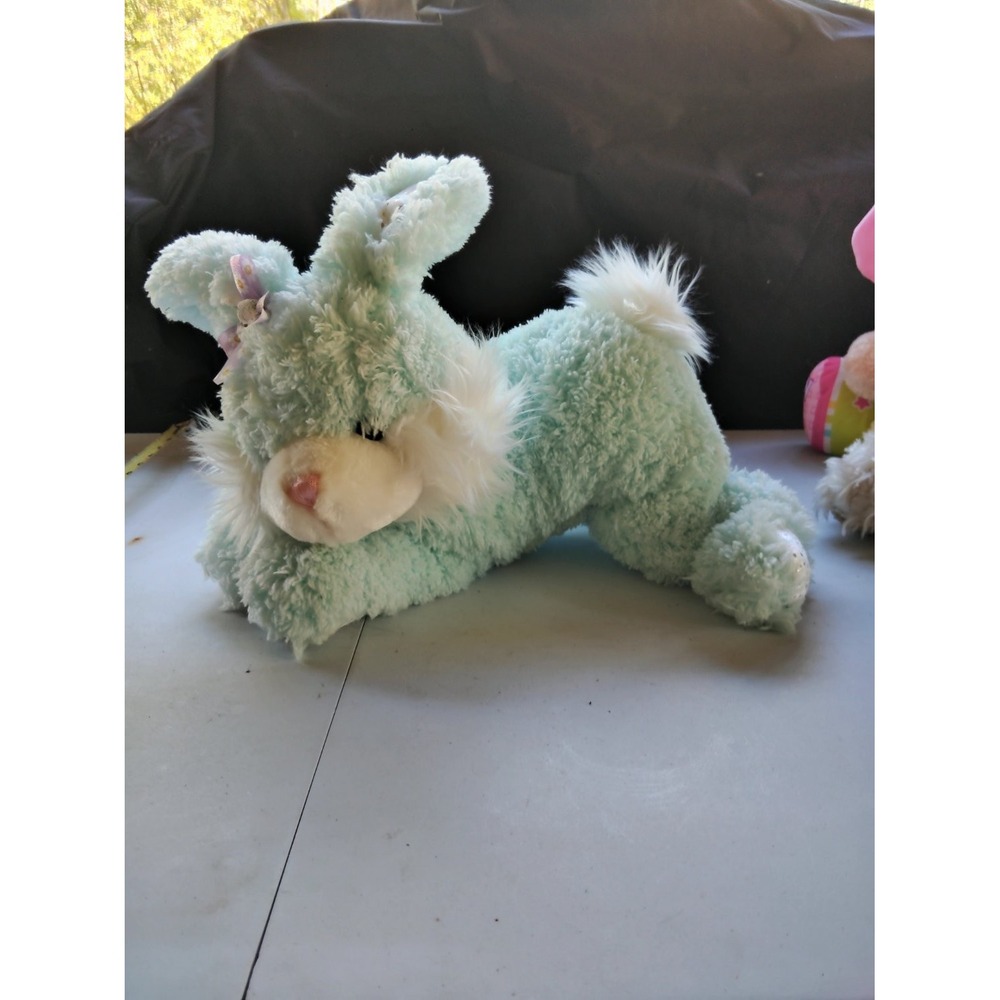 Plush Bunny Rabbit Medium Pastel Mint Green Floppy Laying Metallic Polka Dot 17"